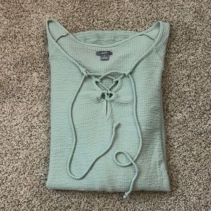 Aerie Seafoam Green Long Sleeved Shirt with Criss Cross Detail Size Small